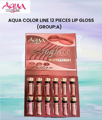 Aqua Color Line 12 Pieces Lip Gloss (Group:A)