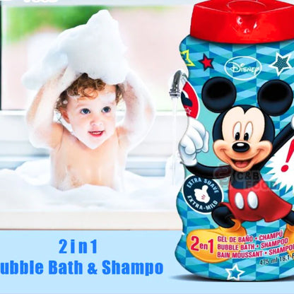 Lorenay Disney Mickey Mouse 2-in-1 Bubble Bath & Shampoo 475ml - Gentle Kids Hair & Body Wash for Soft Cleansing, Tear-Free F