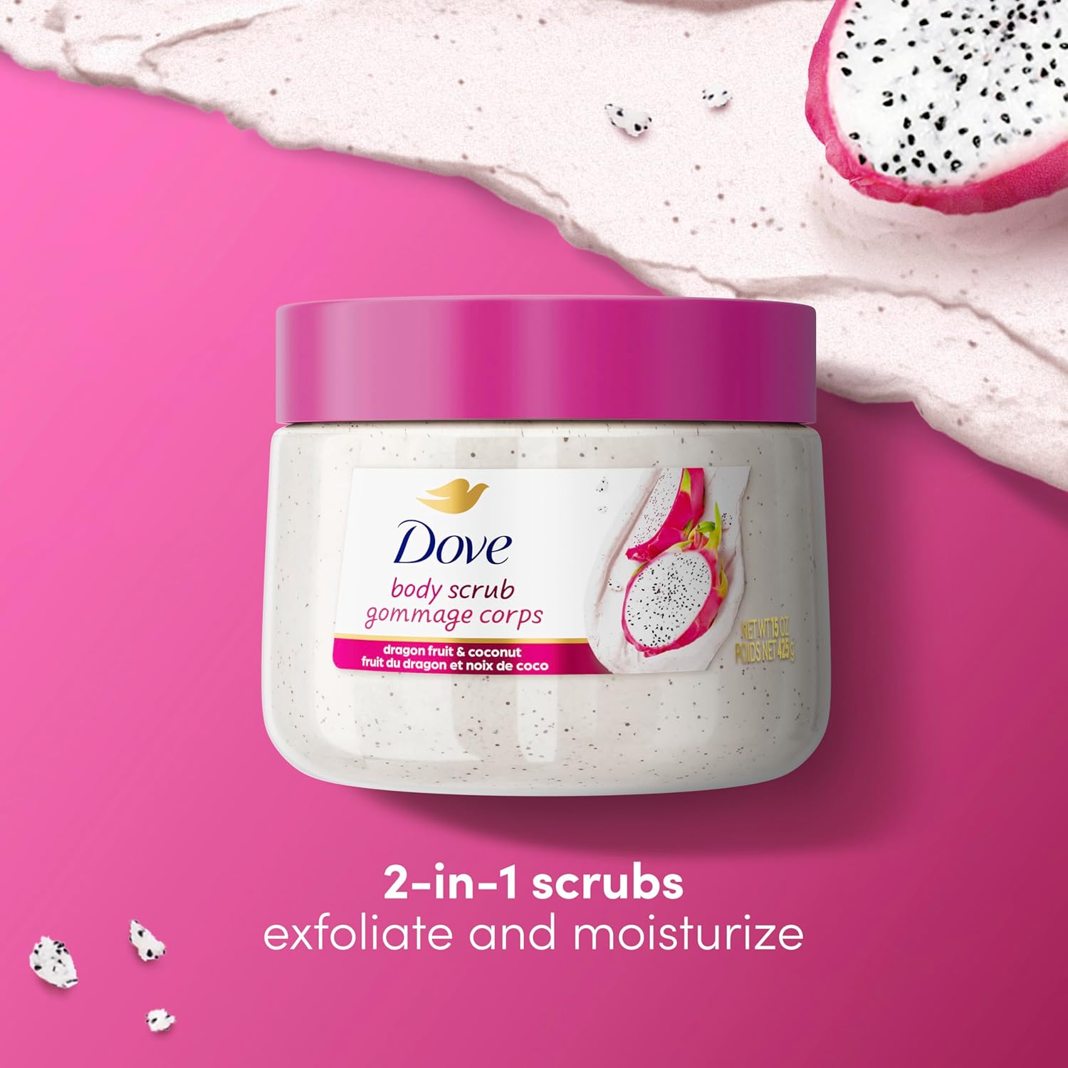 Dove Exfoliating Body Scrub Dragon Fruit & Coconut 425g – Gommage Corps Body Polish for Smooth & Soft Skin
