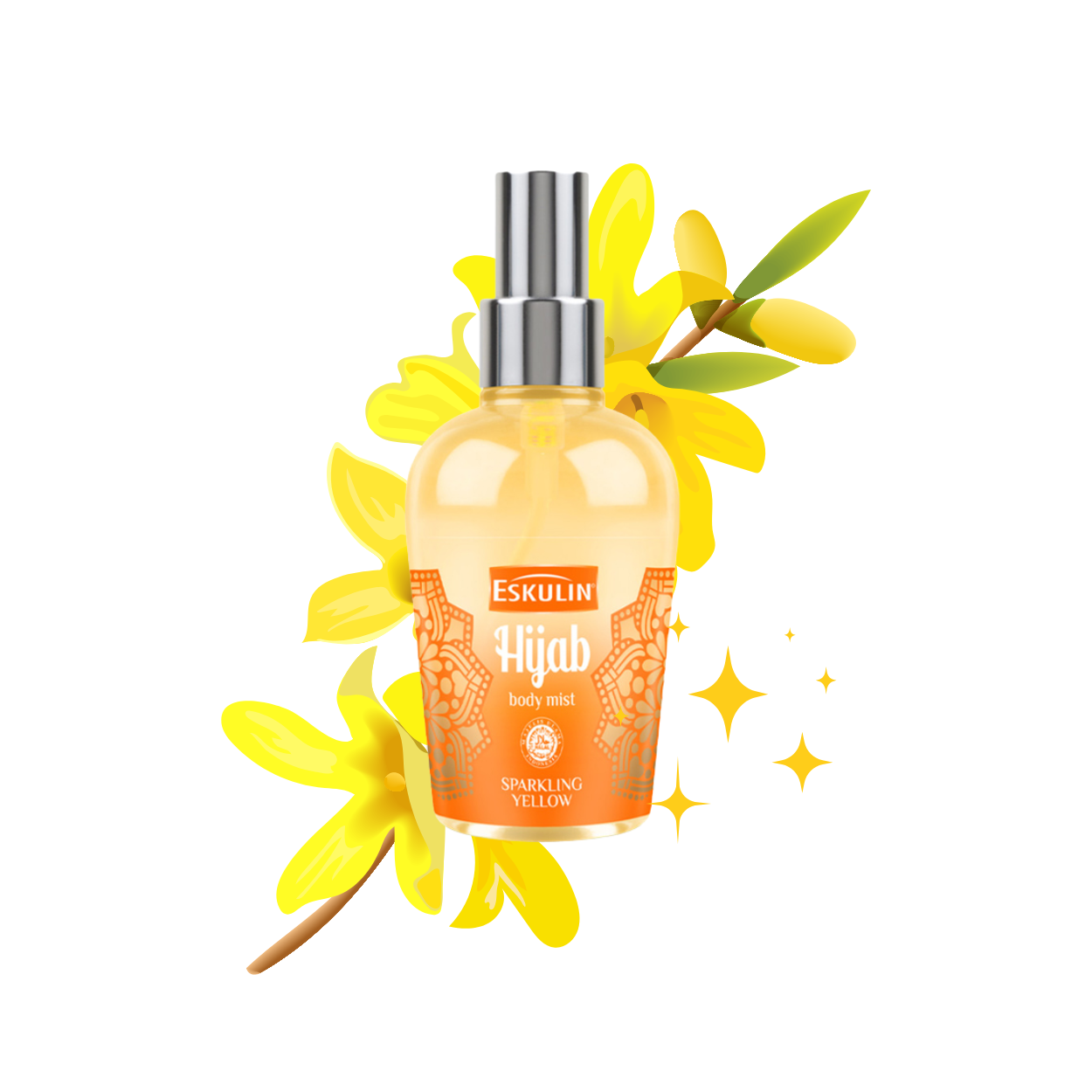 Eskulin Hijab Yellow Temptation Spray Mist Cologne 125ml - Long Lasting Fresh Fruity Floral Fragrance Body Mist for Women Dai