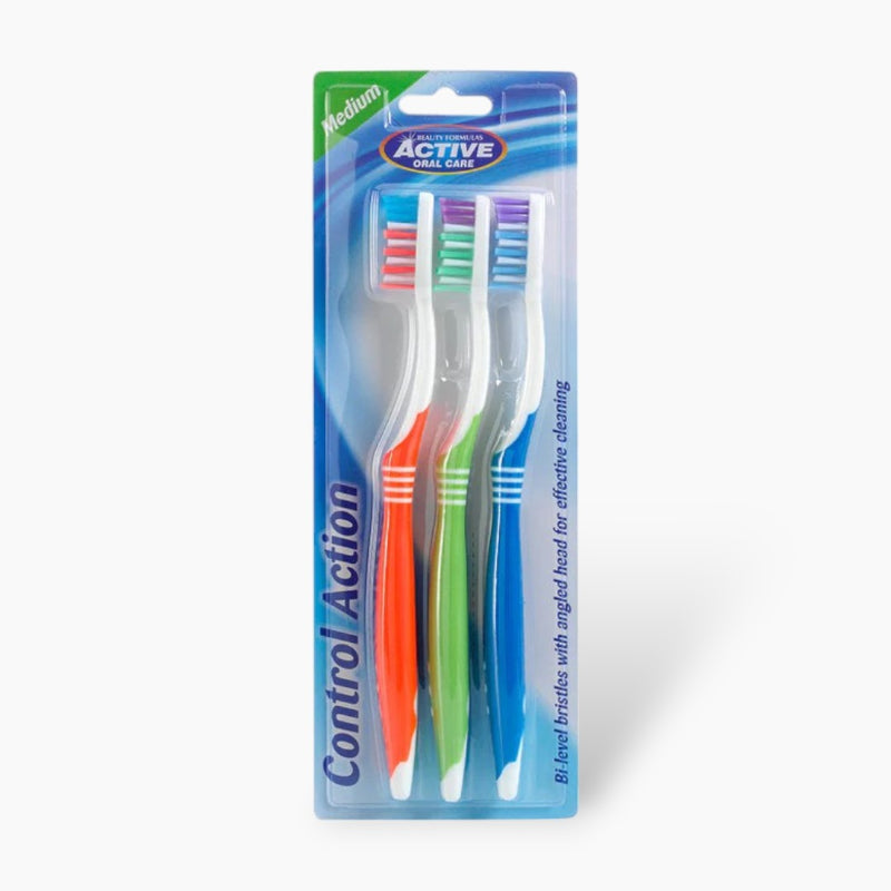 Beauty Formulas Active 3S Control Action Medium Toothbrush – Deep Cleaning Bristles for Plaque Removal, Gum Care & Daily Oral