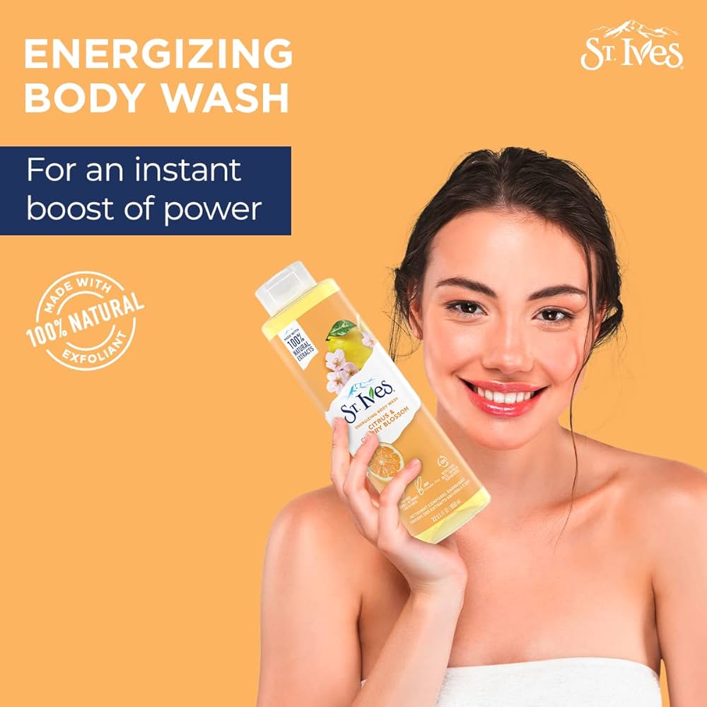 St Ives Energizing Body Wash Citrus & Cherry Blossom 650ml Refreshing & Invigorating