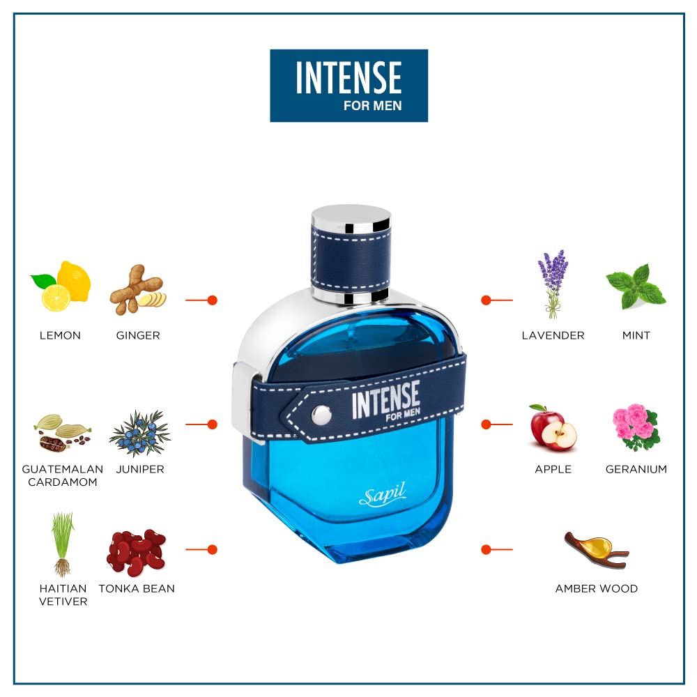 Sapil Intense EDT Perfume for Men 100ml - Long Lasting Masculine Fragrance with Fresh Woody Aromatic Notes for Daily Wear & S