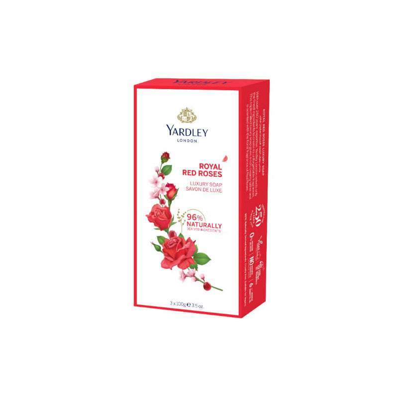 Yardley London Luxury Bath Soap with Royal Red Roses Extracts 3 × 100 g Gently Cleansing & Long-Lasting Fragrance