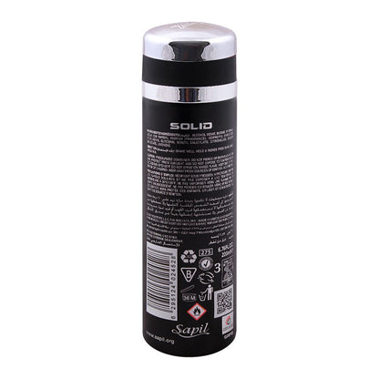 Sapil Solid Black Deodorant Body Spray for Men 200ml - Long Lasting Fresh Masculine Fragrance with Strong Odor Protection & A