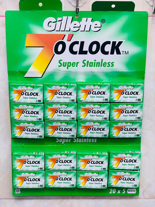 7’O Clock Super Stainless Double Edge Razor Blades 100pcs (20x5) – Sharp & Durable Shaving Blades