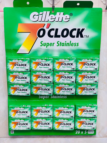 Gillette 7’O Clock Super Stainless Double Edge Razor Blades 100pcs (20x5) - Sharp & Durable Shaving Blades