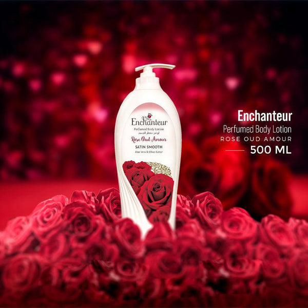 Enchanteur Rose Oud Amour Lotion with Aloe Vera and Olive Butter Formula 500 ml