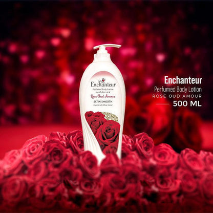 Enchanteur Rose Oud Amour Body Lotion 500ml with Aloe Vera & Olive Butter - Deep Moisturizing Perfumed Lotion for Soft, Smoot