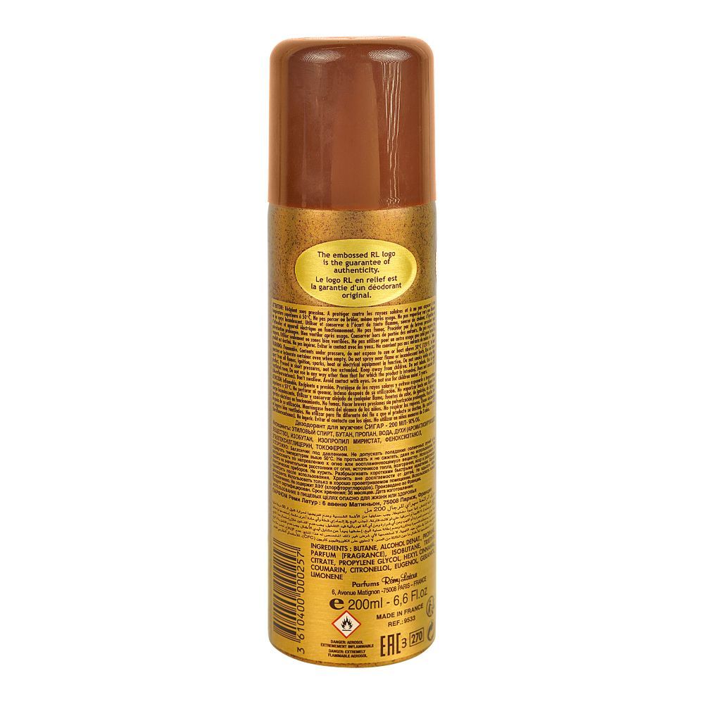 Cigar by Remy Latour Paris Deodorant Spray 250ml – Long Lasting Warm Woody Spicy Masculine Fragrance Body Spray for Men Daily