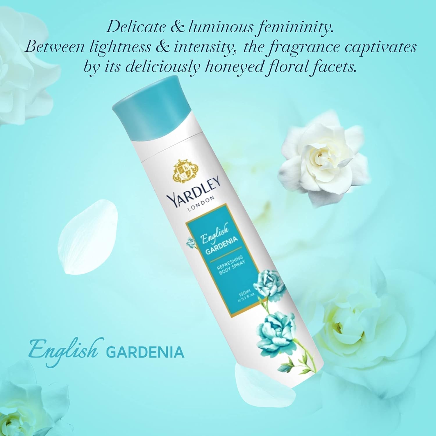 Yardley London English Gardenia Body Spray 150ml - Elegant Floral Gardenia Fragrance Body Mist with Soft White Floral Notes, 