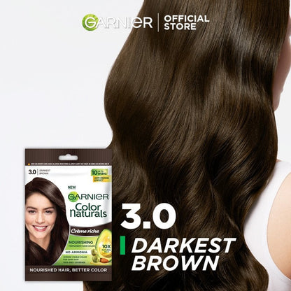Garnier Color Naturals Hair Color Sachet 3.0 Darkest Brown 30 ml Nourishing & Long-Lasting Hair Color