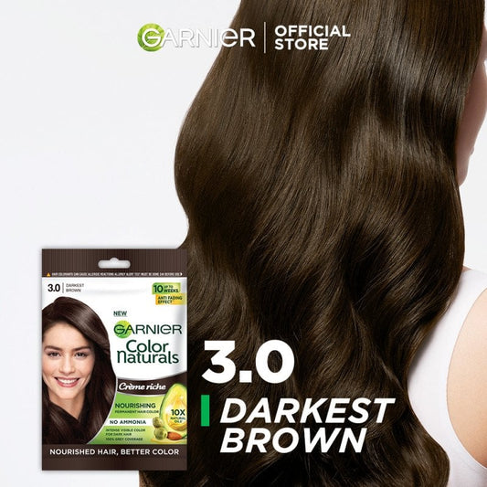 Garnier Color Naturals Hair Color Sachet 3.0 Darkest Brown 30 ml Nourishing & Long-Lasting Hair Color