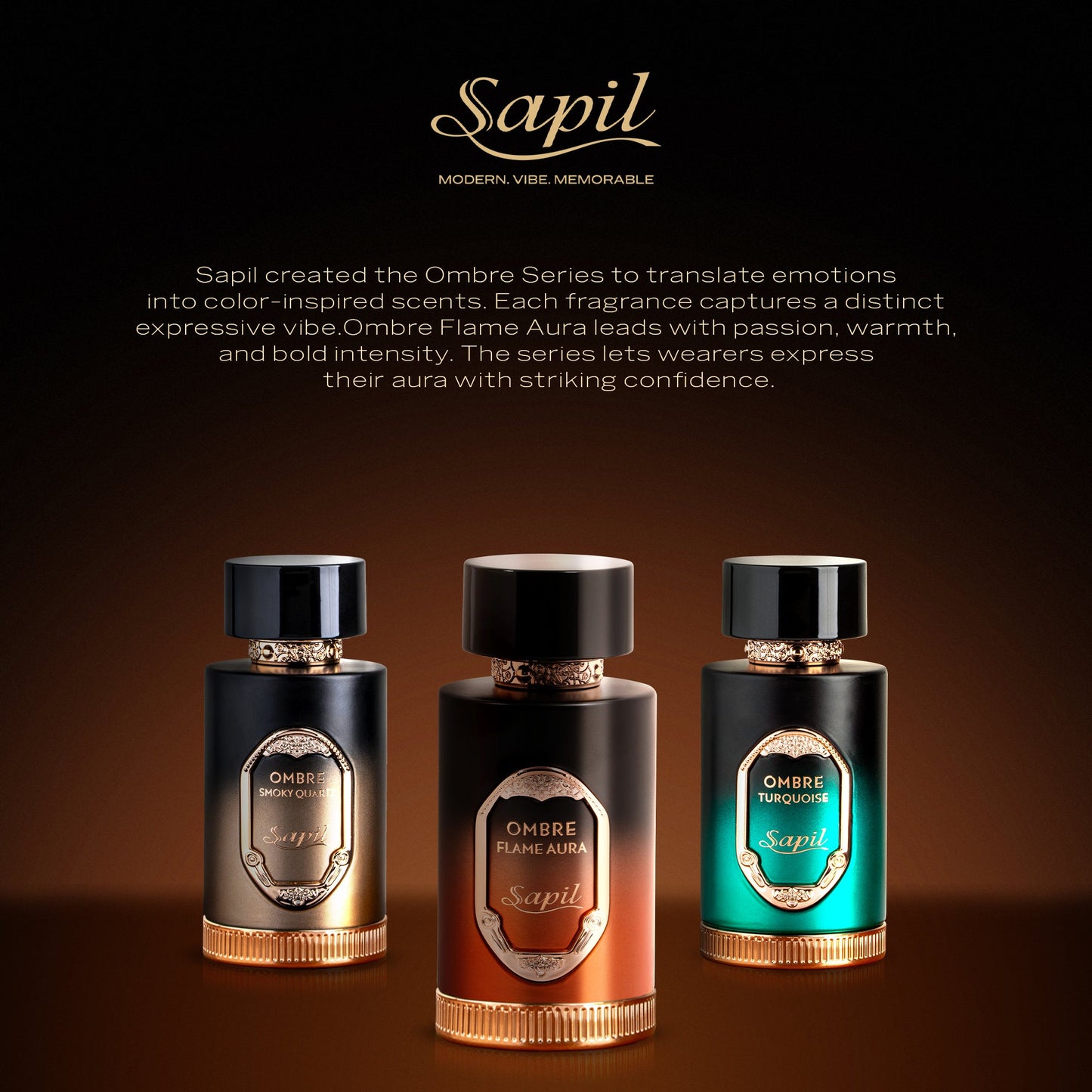Sapil Ombre Flame Aura Eau de Parfum for Men 100ml - Long Lasting Woody Spicy Fragrance Perfume with Warm Amber Notes, Bold M