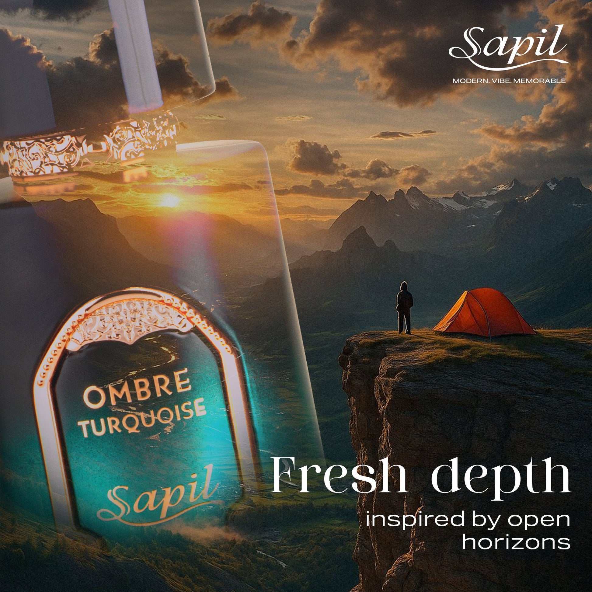 Sapil Ombre Turquoise Eau de Parfum for Men & Women 100ml - Long Lasting Fresh Aquatic Woody Fragrance Perfume with Citrus Ma