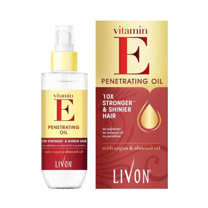 Livon Vitamin E Penetrating Hair Oil with Argan & Almond Oil 100ml – Deep Nourishment Frizz Control & Smooth Shine Hair Care 