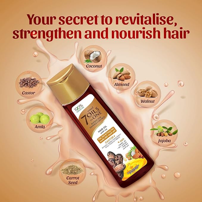 Emami 7 in 1 Blends Damage Control Castor Hair Oil 100ml - Nourishing Hair Care Oil for Hair Repair, Smooth Shiny & Strong He