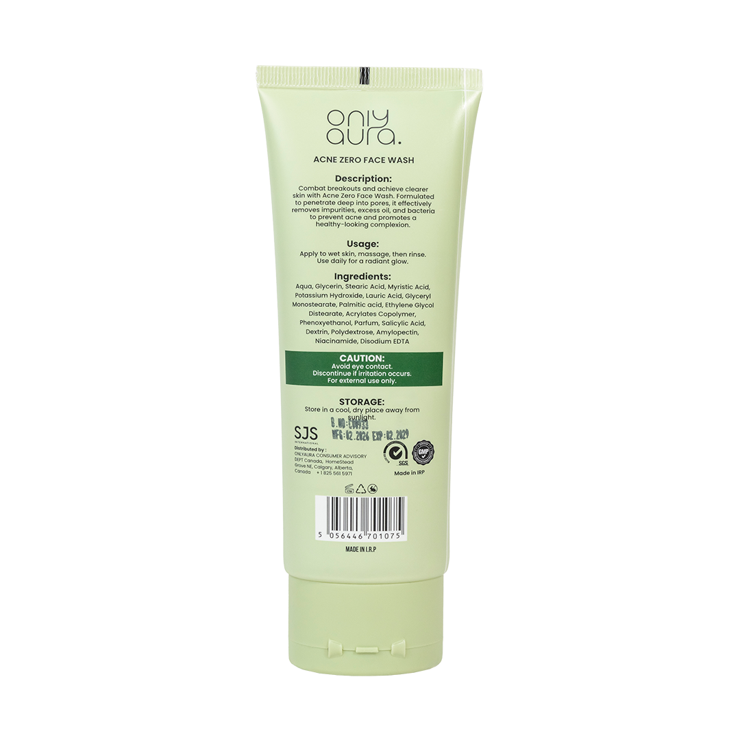 Only Aura Face Wash Acne Zero 100ml - Deep Cleansing Skincare Face Wash for Acne Control, Oil Removal, Pimple Care & Clear Sm