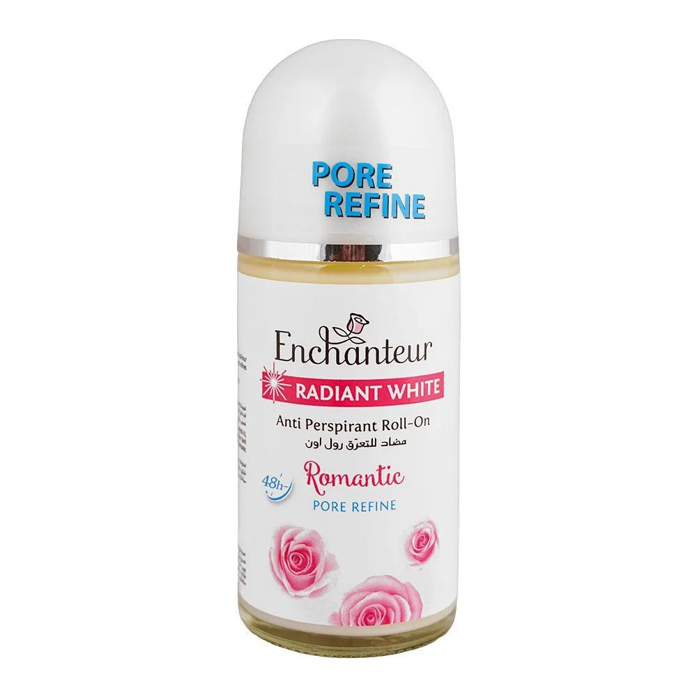 Enchanteur Whitening Anti-Perspirant Pore Refine Romantic Roll-On 50ml – Long Lasting Brightening Deodorant for Women Fresh F