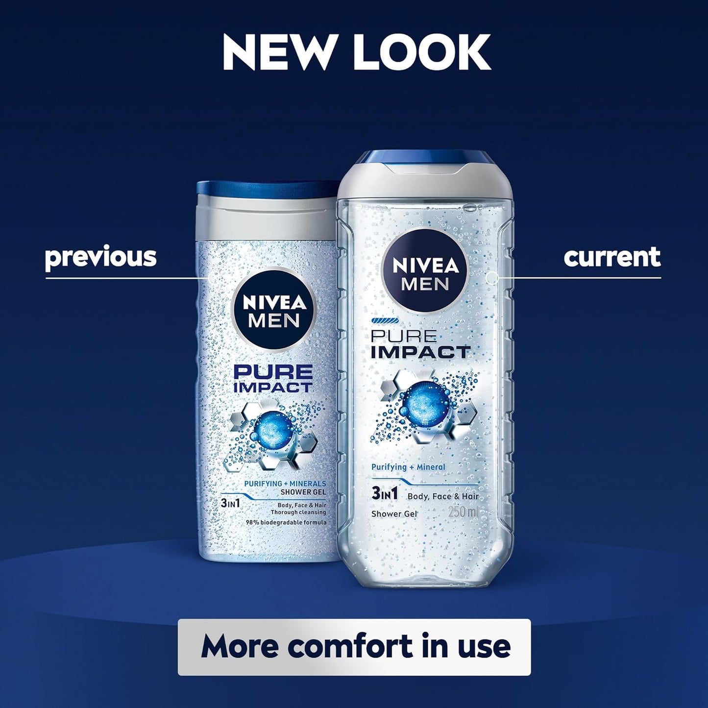 Nivea Men Pure Impact 3 in 1 Body, Face & Hair Shower Gel 250ml - All-in-One Deep Cleansing Wash for Men