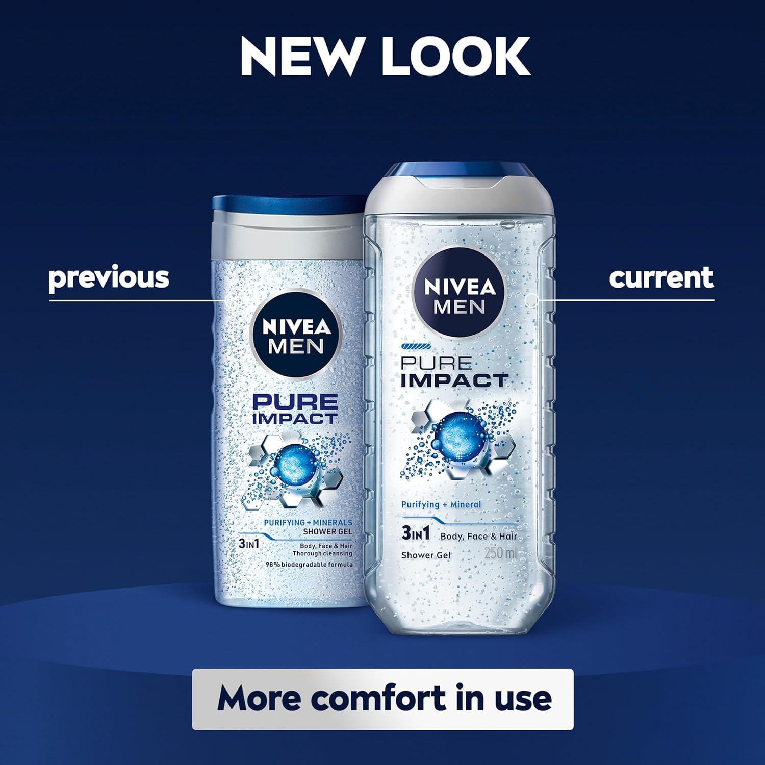 Nivea Men Pure Impact 3 in 1 Body, Face & Hair Shower Gel 250ml - All-in-One Deep Cleansing Wash for Men