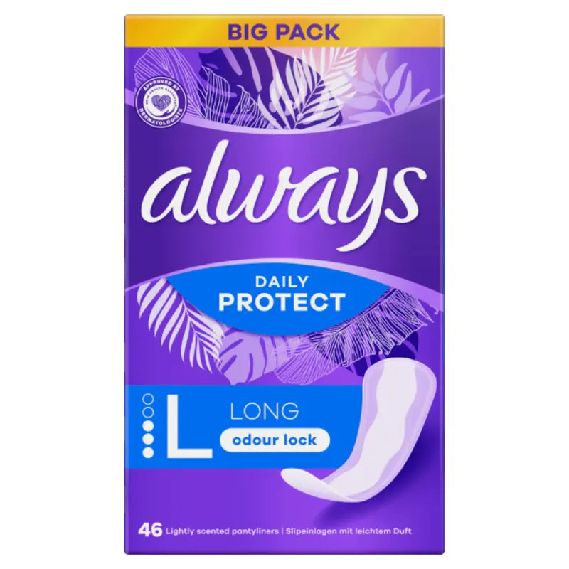Always Daily Protect Long Odour Lock Pantyliners 46pcs Big Pack - Lightly Scented Daily Liners for Everyday Freshness, Comfor
