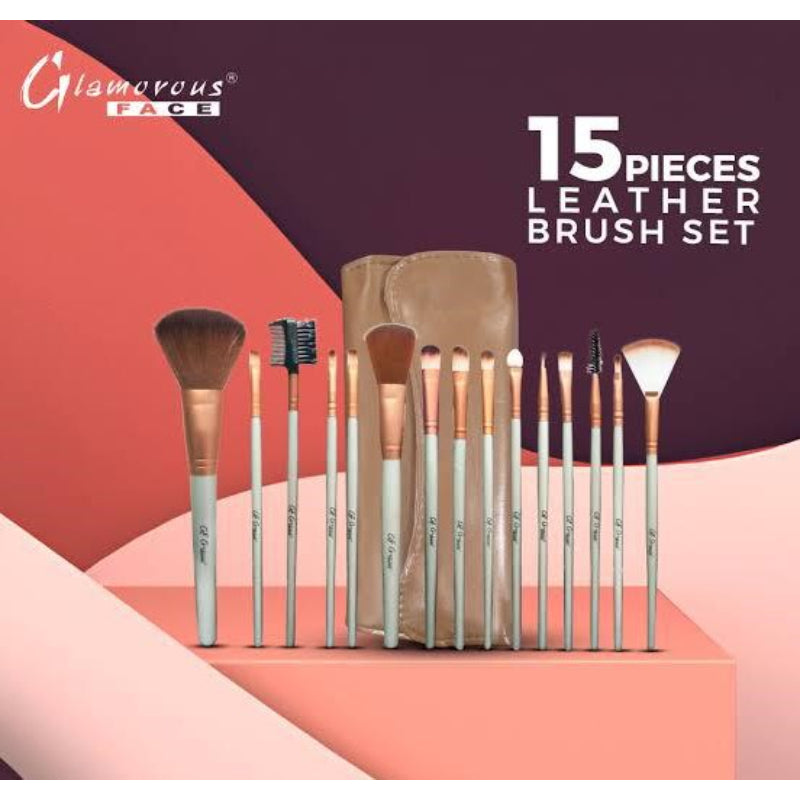 Glamorous Face 15 Piece Leather Brush set