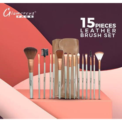Glamorous Face 15 Piece Leather Brush set
