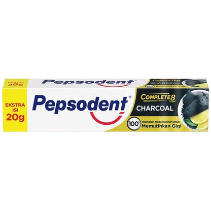 Pepsodent Complete 8 Charcoal Toothpaste 160g with 20g Extra Paste Deep Clean & Whitening Formula