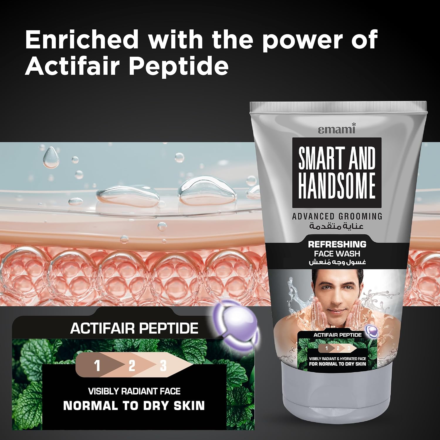 Emami Smart & Handsome Refreshing Face Wash 50g for Men - Deep Cleansing Oil Control Face Wash for Fresh, Clear & Healthy Loo