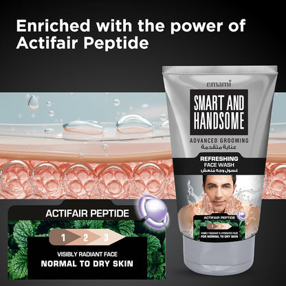 Emami Smart & Handsome Refreshing Face Wash 50g for Men - Deep Cleansing Oil Control Face Wash for Fresh, Clear & Healthy Loo