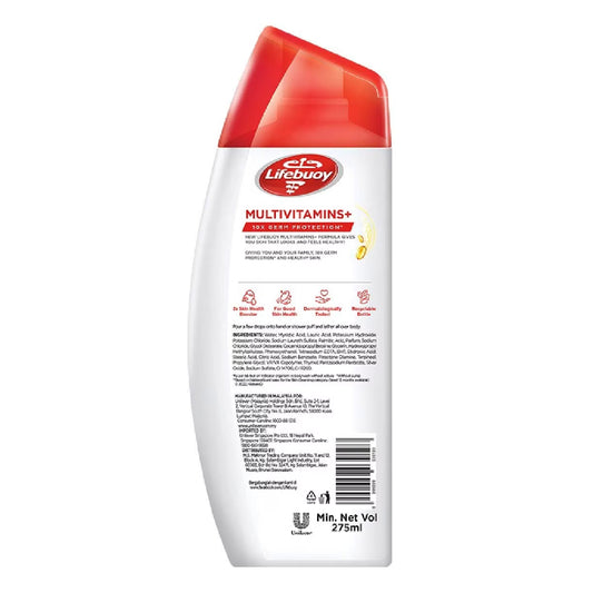 Lifebuoy Multivitamins+ Antibacterial Body Wash Total 10 275ml - 10X Germ Protection for Healthy, Clean & Fresh Skin