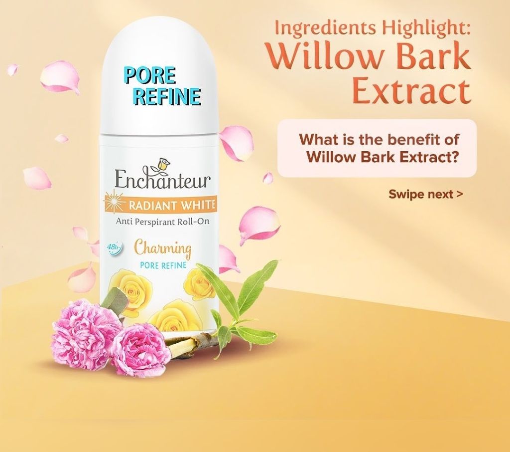 Enchanteur Radiant White Charming Pore Refine Roll-On Deodorant 50ml - Long Lasting Brightening Anti-Perspirant for Women Fre