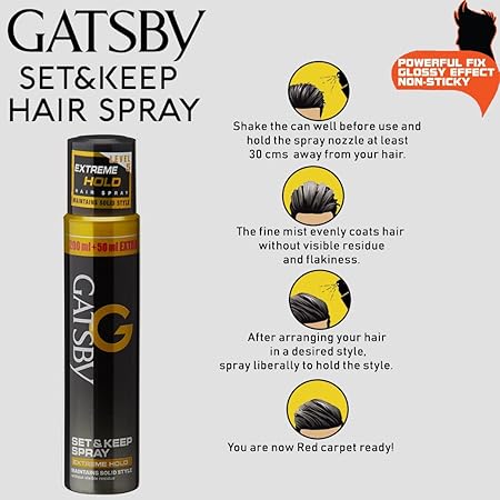 Gatsby Set & Keep Extreme Hold Hair Spray 250ml - Long Lasting Strong Hold Hairspray for Maximum Control, Frizz Free Finish &