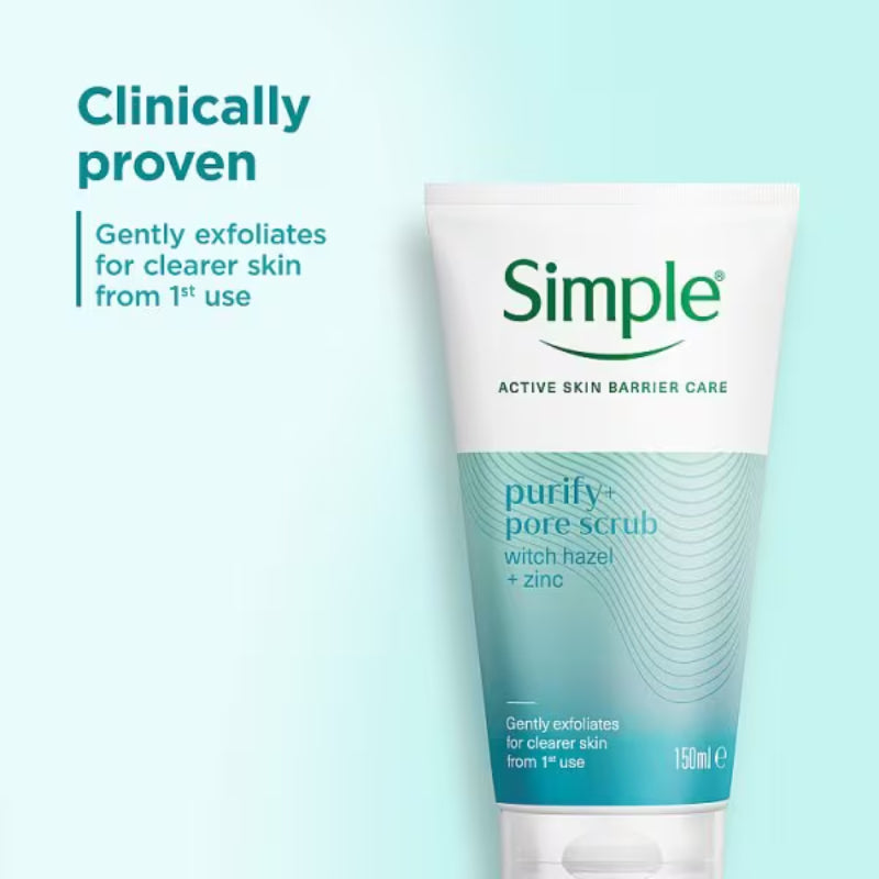 Simple Clear Pore Scrub 3% Witch Hazel + Zinc + Bamboo Micro-Exfoliators 150ml – Daily Skin Detox & Deep Pore Cleansing Face 
