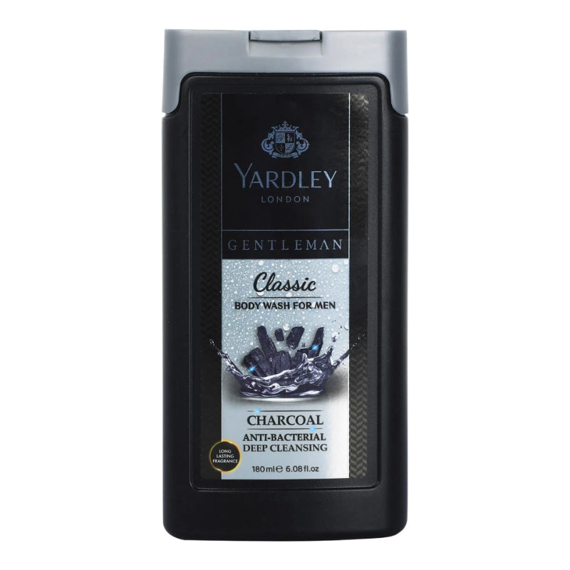 Yardley London Gentleman Classic Charcoal Anti-Bac Body Wash 180ml – Deep Cleansing Men’s Shower Gel with Activated Charcoal,