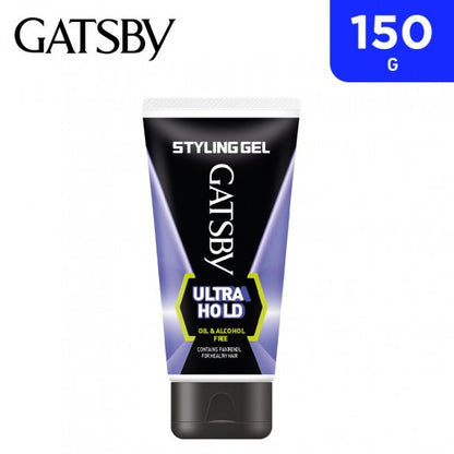 Gatsby Ultra Hold Hair Styling Gel 150ml - Oil Free & Alcohol Free Strong Hold Hair Gel for Long Lasting Wet Look, Maximum Co