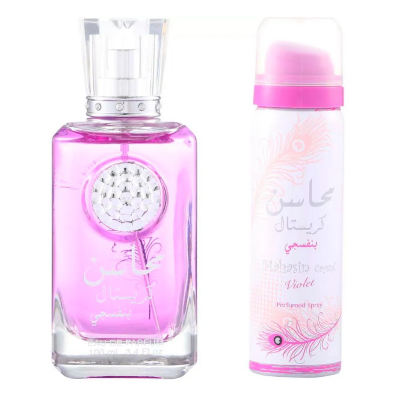 Lattafa Mahasin Crystal Purple Violet Perfume Inside  Deo  For Women  EDP -100ML