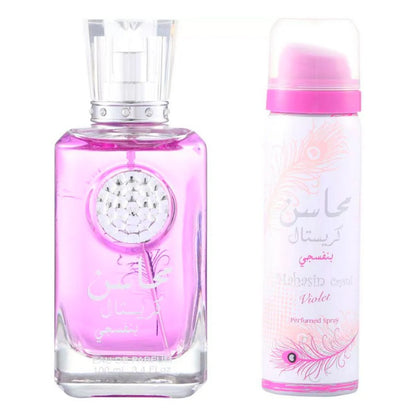Lattafa Mahasin Crystal Purple Violet Perfume Inside  Deo  For Women  EDP -100ML