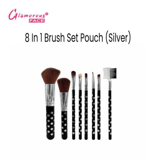 Glamorous Face 8 In 1 Brush Set Pouch (Silver)
