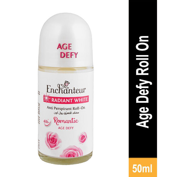 Enchanteur Age Defy White Romantic Roll-On Deodorant 50ml - Long Lasting Perfumed Antiperspirant for Women Brightening Fresh 