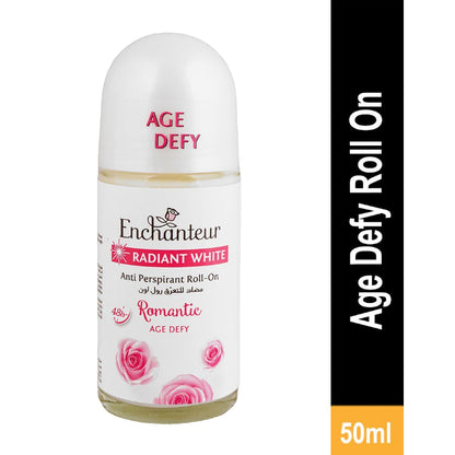 Enchanteur Age Defy White Romantic Roll-On Deodorant 50ml - Long Lasting Perfumed Antiperspirant for Women Brightening Fresh 