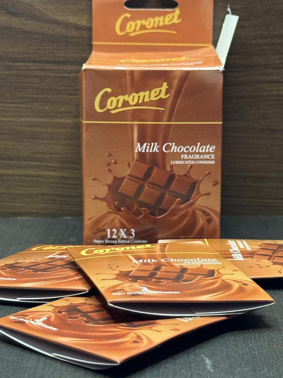 INNO Coronet Milk Chocolate Lubricated Condoms 36 Pcs (12 x 3 Packs) - Ultra Smooth, Flavored, Safe & Comfortable Protection 