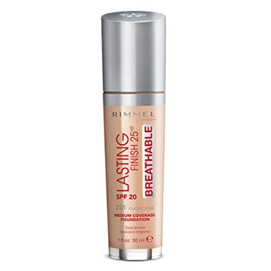 Rimmel Lasting Finish Breathable Foundation, SPF 20, 201 Classic Beige, 30ml