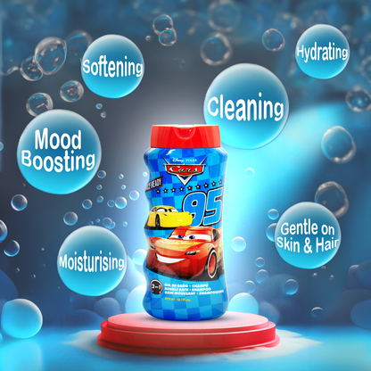 Lorenay Disney Cars 95 2-in-1 Bubble Bath & Shampoo 475ml - Gentle Kids Hair & Body Wash for Soft Cleansing, Fun Bath Experie