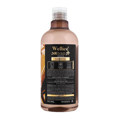 Wellice 24K Gold Keratin Serum Shampoo Ampoule Care 500ml - Deep Repair & Strengthening Hair Care for Smooth, Shiny & Healthy