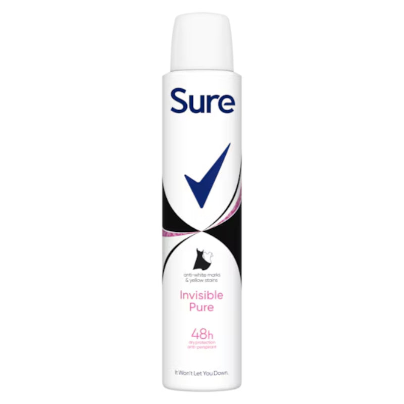 Sure Women Invisible Pure 48H Antiperspirant Deodorant Spray 200ml Long-Lasting Odor & Sweat Protection