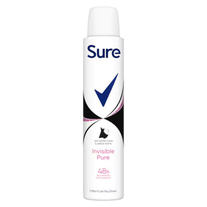 Sure Women Invisible Pure 48H Antiperspirant Deodorant Spray 200ml Long-Lasting Odor & Sweat Protection