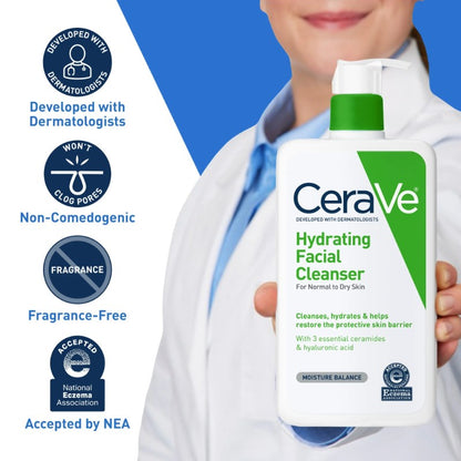CeraVe Hydrating Facial Cleanser, Daily Face Wash for Normal to Dry Skin-355-ml