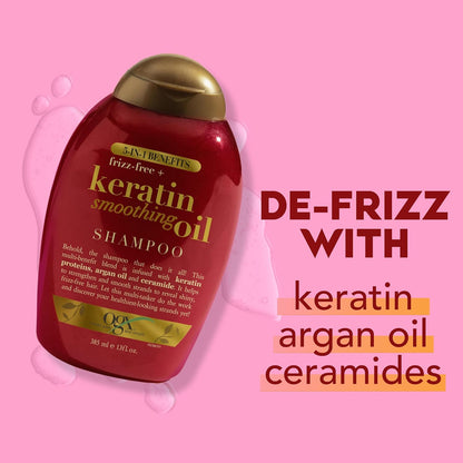 OGX 5 in 1 Frizz-Free + Keratin Smoothing Oil Shampoo 385ml